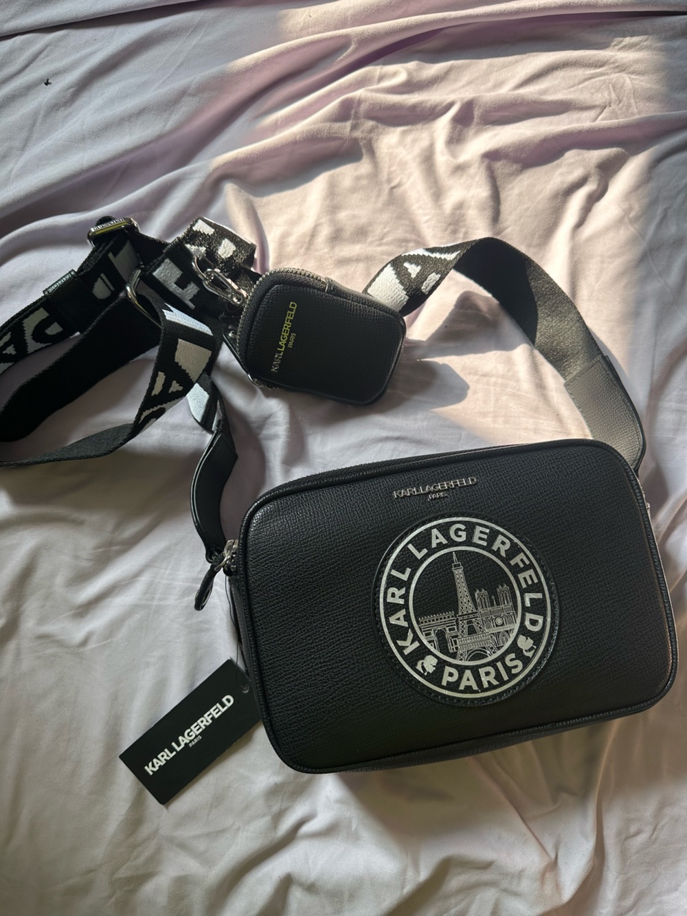 Karl Lagerfeld Black Logo Camera Crossbody with Detachable Mini Pouch